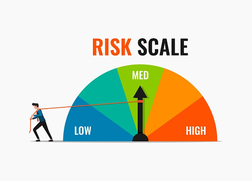 Businessman pulling rope at risk scale pointer to low position illustration